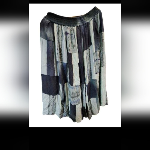 Zizi Rayon Blue ColourBlock Boho Skirt with Pockets - Picture 1 of 5